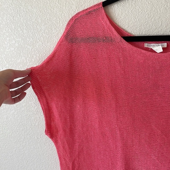 Eileen Fisher Organic Linen Open Knit Top M Lagenlook Pink Beachy Oversized Boho - Picture 4 of 10